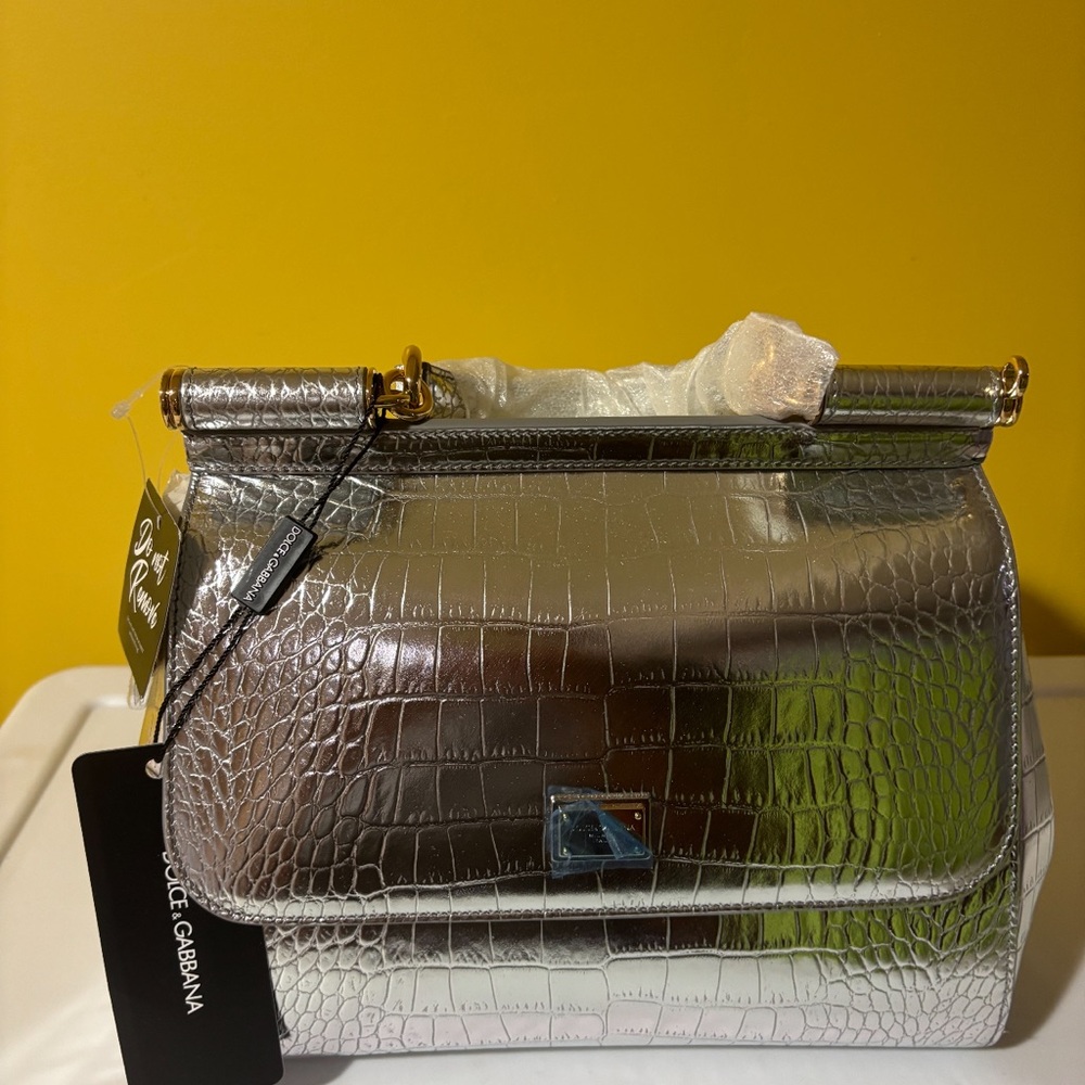 Dolce & Gabbana Silver Croc-Embossed Women's Bag